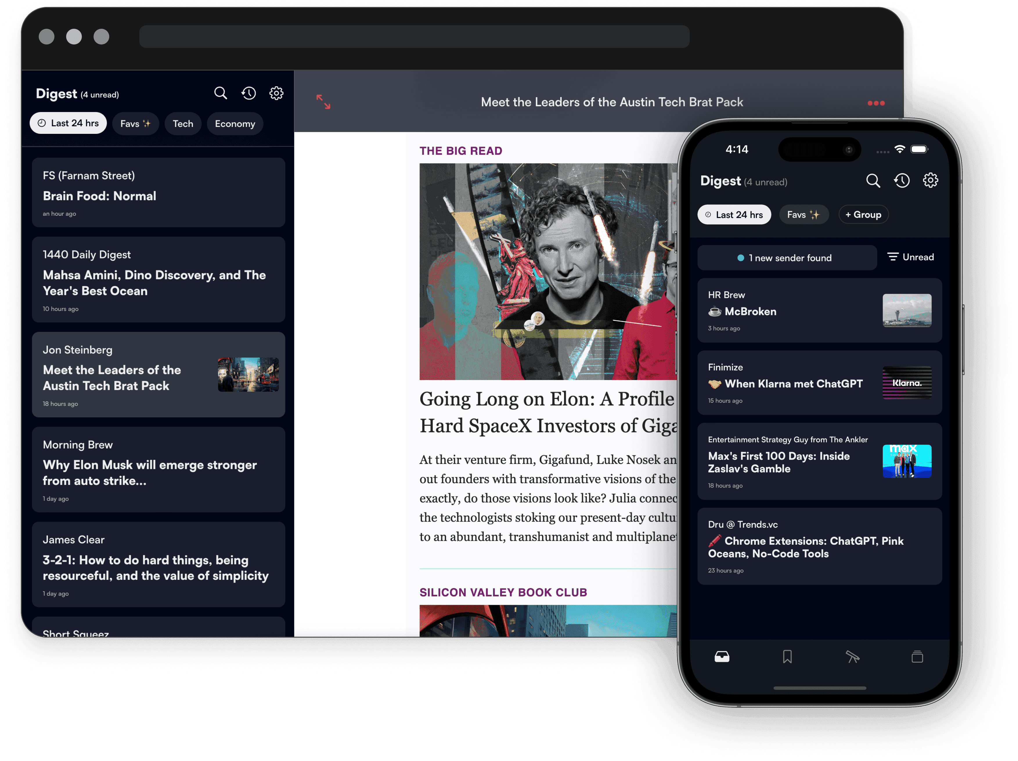 Meco newsletter reader on desktop and iPhone